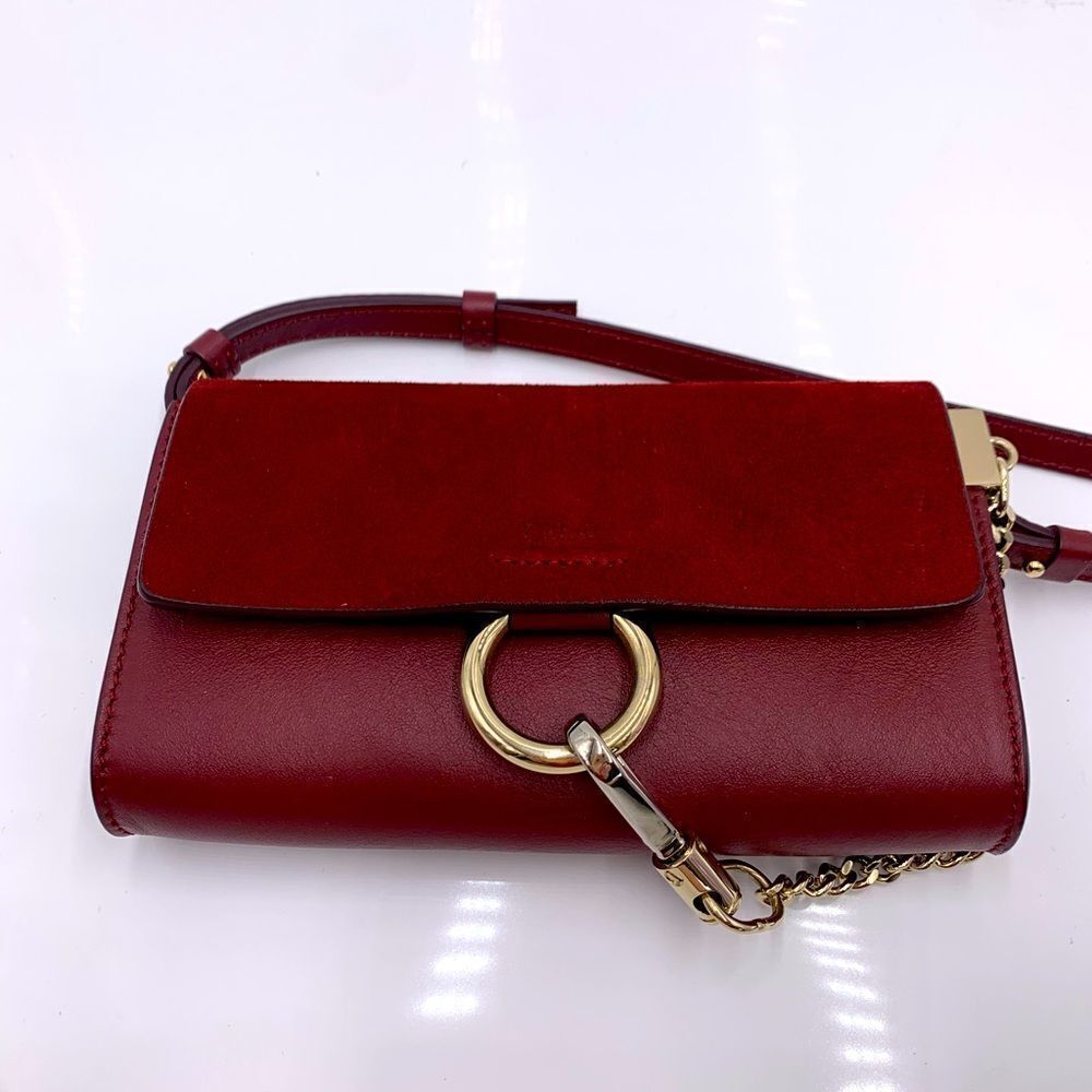 Auth Chloe Mini Faye Crossbody Ex++ Burgundy Suede Leather
